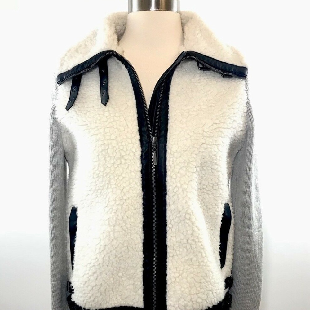 Renvy Women Faux Fur Colorblock Jacket Wool Blend